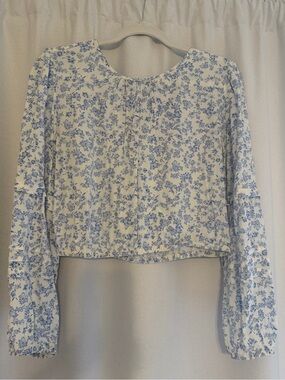 Z Supply Womens Blue Floral Long-Sleeve Blouse - White & Blue